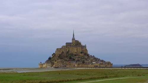 Time Lapse Majestic Mont Saint Michel Iconic Tidal Island with Abbey at Normandy France