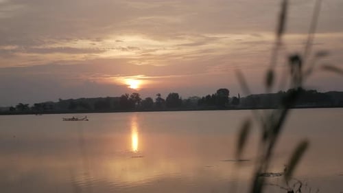 beautiful and natural view of the lake at sunset