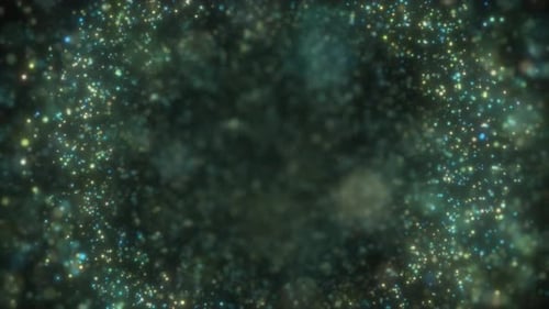 Enchanting green background with twinkling lights and particles