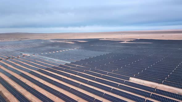 Aerial View Of Solar Panels (Solar Cell) With Sunlight. drone Flight ...