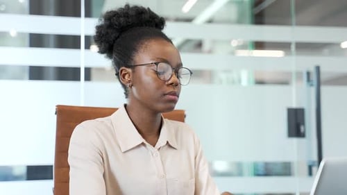 Young Adult Woman with Neck Pain in Office