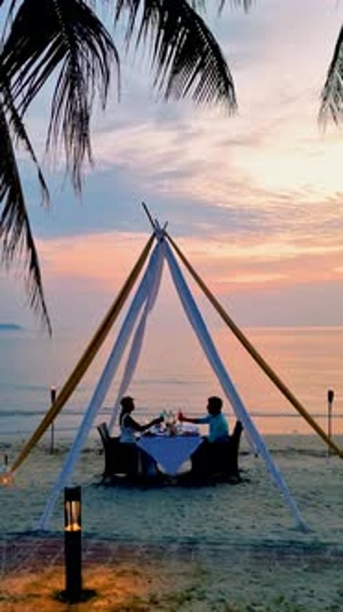 Romantic Dinner on the Beach with Thai Food During Sunset on the Island Koh ChangThailand
