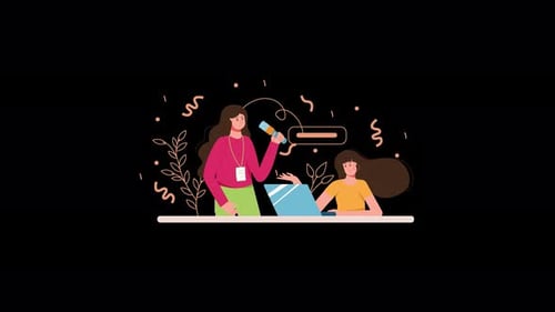 Flat Design Animation of Online Interview and Podcast Recording