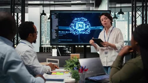 Team Meeting About Artificial Intelligence Brainstorming in Office