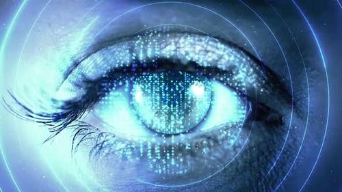 Digital Composite of Eye Open and Close While Binary Codes Move