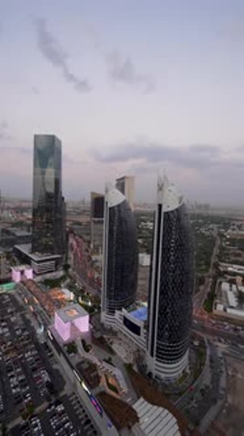 Video of downtown Dubai in the evening in a residential area of skyscrapers