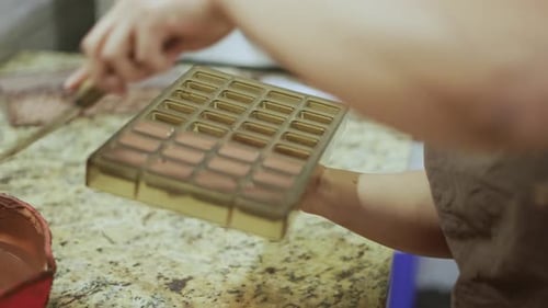 melted chocolate, handmade chocolate factory, cocoa, mold for confectionery, chocolateria