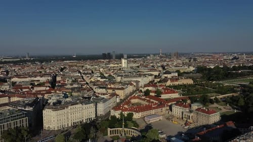 Aerial View of the Historic Center and Cathedral of the Capital of Austria Vienna in the Evening at
