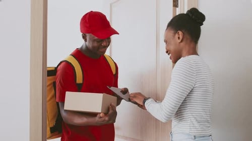 Delivery Person Interacts with Customer at Home During Daytime Hours