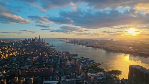 New York City Skyline at Sunset Overlooking the Hudson River A Stunning Aerial View of New York City