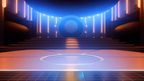 podium Futuristic showcase with platform for product displaying. Empty modern stage display