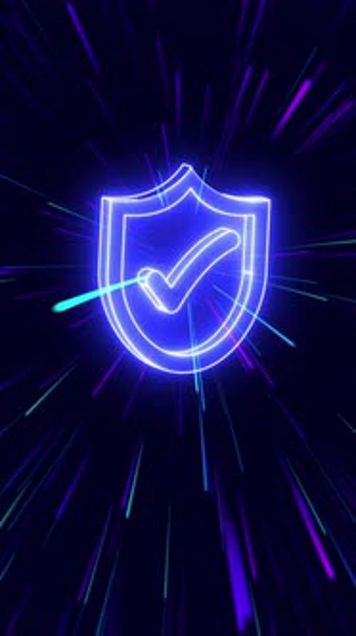 Animated Neon Security Shield With Checkmark