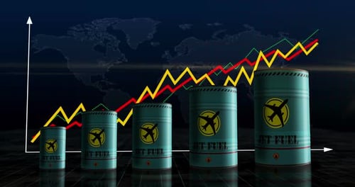 Jet fuel aircraft oil barrels on chart