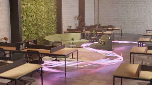 Modern Coworking Space with Desks and Greenery