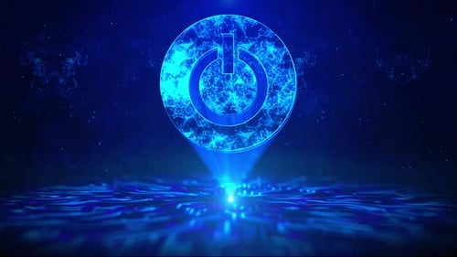 Texto do botão liga/desliga com interface de tecnologia digital de rotação HUD, holograma, ciberespaço