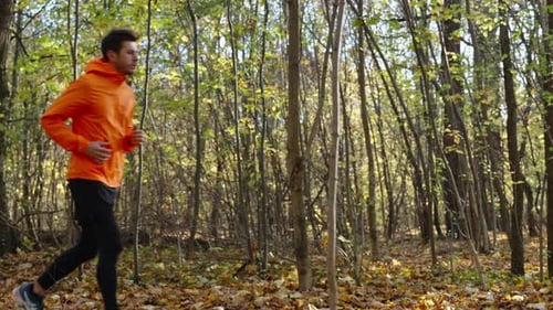 Man Running at Autumn Park