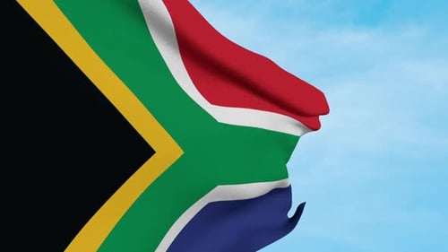 Realistic South African Flag Waving in Blue Sky