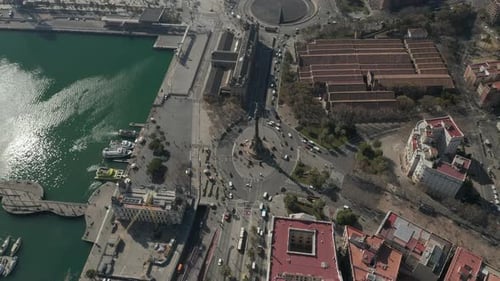 High Angle Aerial View of Columbus Monument and Museum Buildings