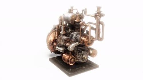 3D-Motor im Vintage-Steampunk-Stil, der sich endlos drehen kann
