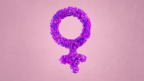 Animated Abstract Female Gender Symbol with Moving Rings