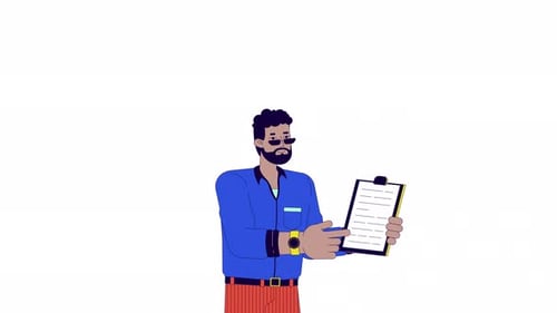 Schwarzer Mann zeigt 2D-Charakteranimation in der Zwischenablage