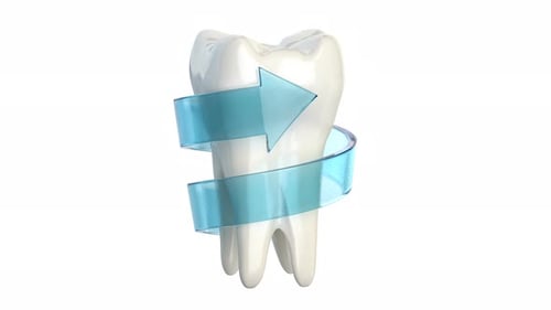 Tooth rotation with row isolated on white. Tooth protection and freshness dental concept. 3d video