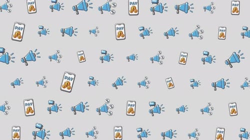 Animated Cartoon Megaphone Phone Payment and Discount Icons Pattern