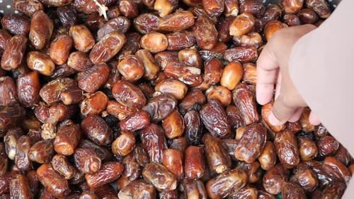Top View of Women Hand Pick a Date Fruit