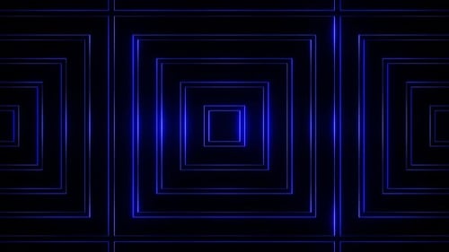 Blue On Black Abstract Neon Glowing Big Square Type Patterns Background Vj Loop Animation In 4K