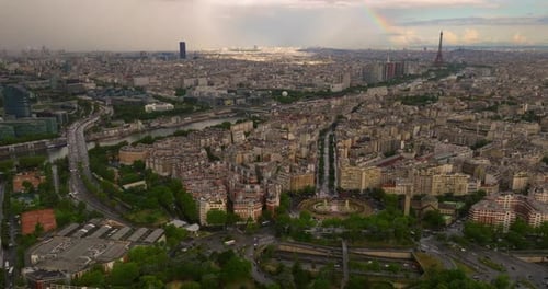 Establishing Shot of the Streets of Paris in the Summer Drone Shot of French Streets are Full of