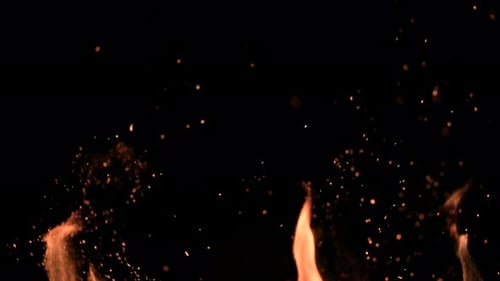 Flickering Flames and Embers Rising on Black Background