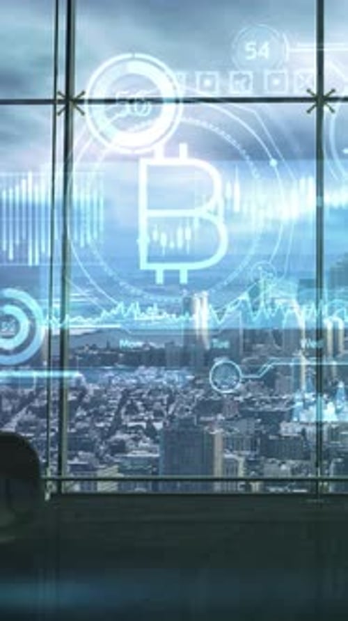 Infographics About Bitcoin Stock Quotes on the Office Background 3D Render