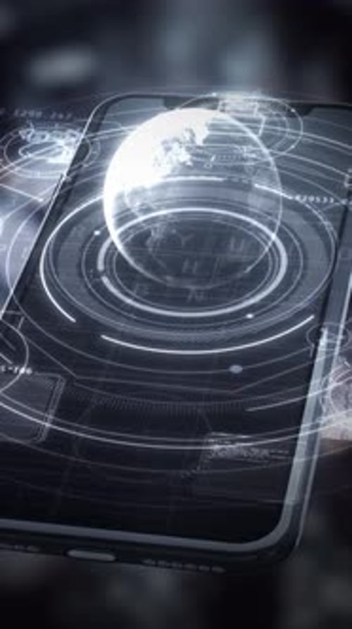 Futuristic Holographic UI on Smartphone with Globe Animation