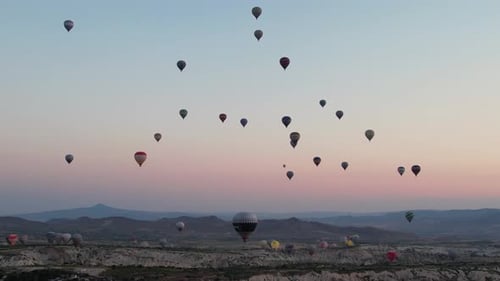A Lot Of Balloons Flies In The Air. Cappadocia Turkey Balloons Flies Background