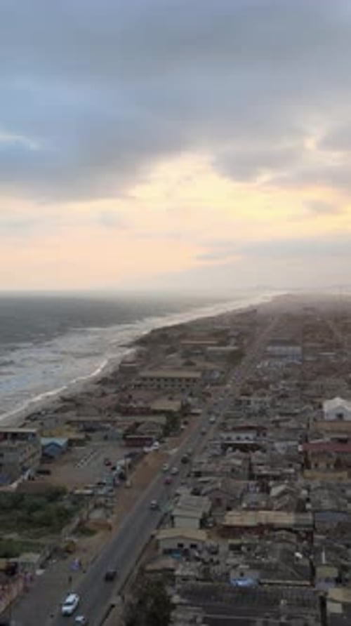 Beautiful top view over beach. Coast landscape in Ghana