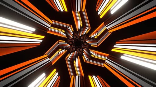 Orange And White Hexagonal Neon Lines Tunnel Background Vj Loop In 4K