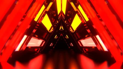 Red And Orange Triangle Strobe Neon Sci Fi Tunnel Background Vj Loop I 4K