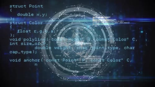 Animation einer Uhr, die schnelle Datenverarbeitung über eine Vielzahl von Verbindungen bewegt