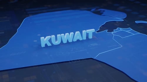 Modern 3D Kuwait Map Title Reveal with Digital Data Overlay