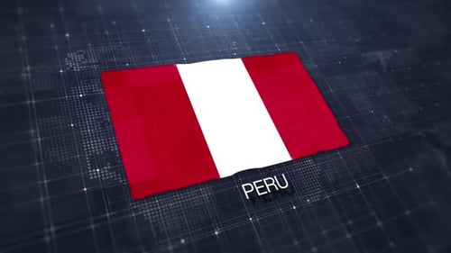 Waving Peru Flag Animation on Digital Grid Background