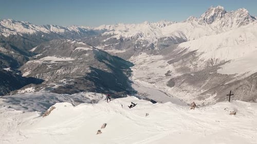 Skiers Freeriding In Tetnuldi Ski Resort, Georgia