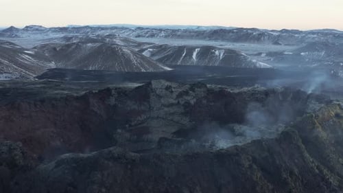 Grand view of Geldingadalsgos crater in Iceland, dormant volcano, aerial