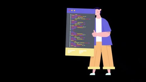 Programmer Character Showing Her Website Sources Alpha Channel