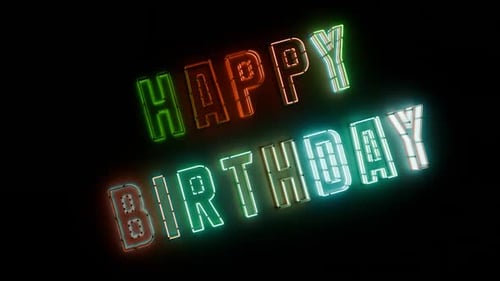 Happy Birthday Neon Sign Title Animation with Flickering Glow Effect