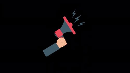 Megaphon-Animationsvideo in der Hand, transparent