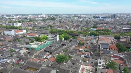 Aerial View of Yangzhou Cityscape and Historic Architecture in Jiangsu China