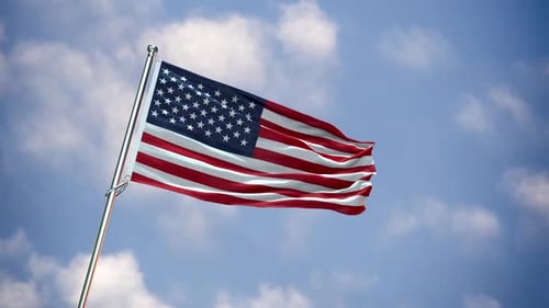 Realistic American Flag Waving Against Blue Sky