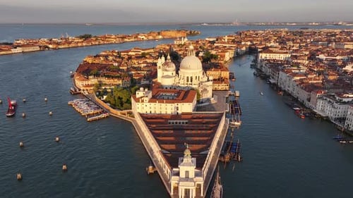 Venice Aerial Grand Canal Basilica Punta Della Dogana Venetian Lagoon Italy