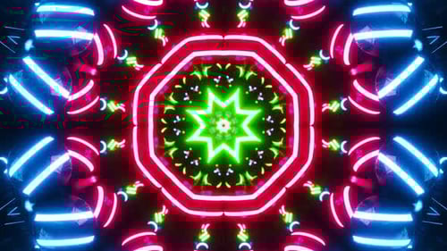 Colorful flower made of neon lights. Kaleidoscope VJ loop