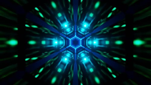 sci-fi vj loop tunnel in dark, futuristic background blue green abstract 3d